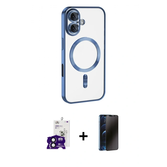 MARSİLYAN™- iPhone 16 Kılıf Nova Işık Özel Seri - Siyah 3D Antistatik Hayalet Cam Ekran Koruyucu + Bilvis Titan Kamera Lens - SH