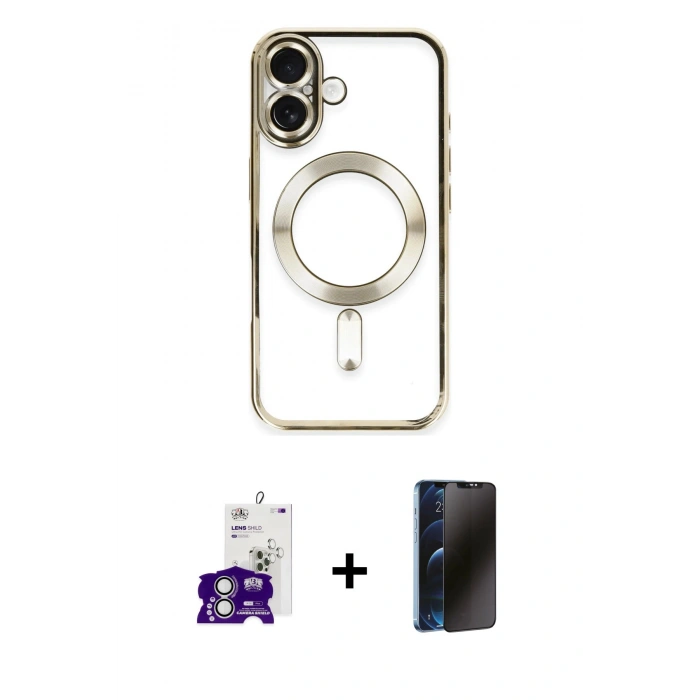 MARSİLYAN™- iPhone 16 Kılıf Nova Işık Özel Seri - Siyah 3D Antistatik Hayalet Cam Ekran Koruyucu + Bilvis Titan Kamera Lens - GS