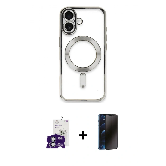 MARSİLYAN™- iPhone 16 Kılıf Nova Işık Özel Seri - Siyah 3D Antistatik Hayalet Cam Ekran Koruyucu + Bilvis Titan Kamera Lens - YL