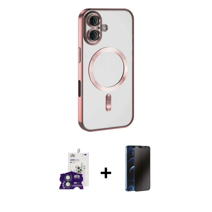 MARSİLYAN™- iPhone 16 Kılıf Nova Işık Özel Seri - Siyah 3D Antistatik Hayalet Cam Ekran Koruyucu + Bilvis Titan Kamera Lens - YL