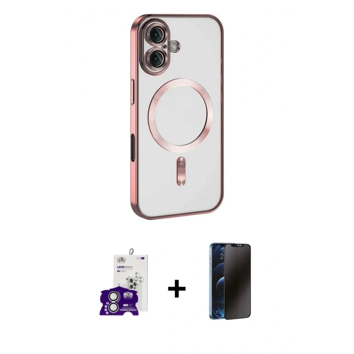 MARSİLYAN™- iPhone 16 Kılıf Nova Işık Özel Seri - Siyah 3D Antistatik Hayalet Cam Ekran Koruyucu + Bilvis Titan Kamera Lens - GS