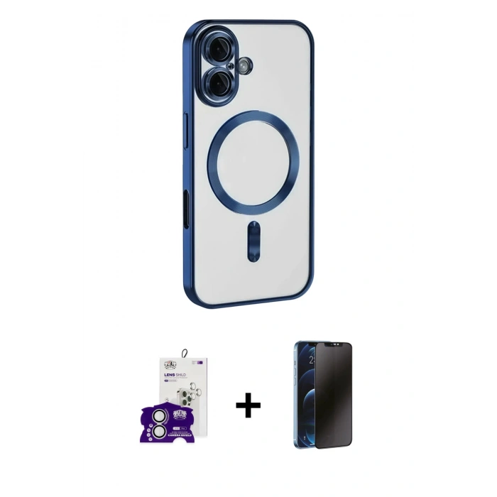 MARSİLYAN™- iPhone 16 Kılıf Nova Işık Özel Seri - Siyah 3D Antistatik Hayalet Cam Ekran Koruyucu + Bilvis Titan Kamera Lens - GS