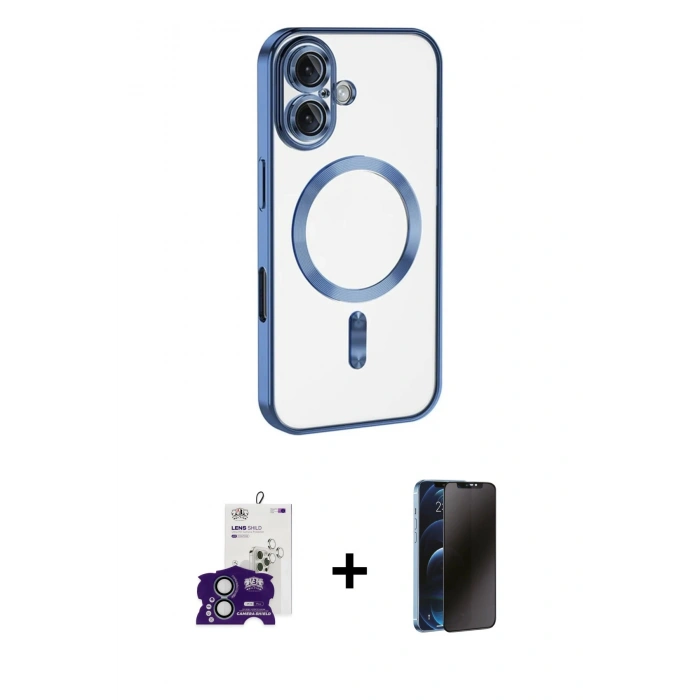 MARSİLYAN™- iPhone 16 Kılıf Nova Işık Özel Seri - Siyah 3D Antistatik Hayalet Cam Ekran Koruyucu + Bilvis Titan Kamera Lens - YL