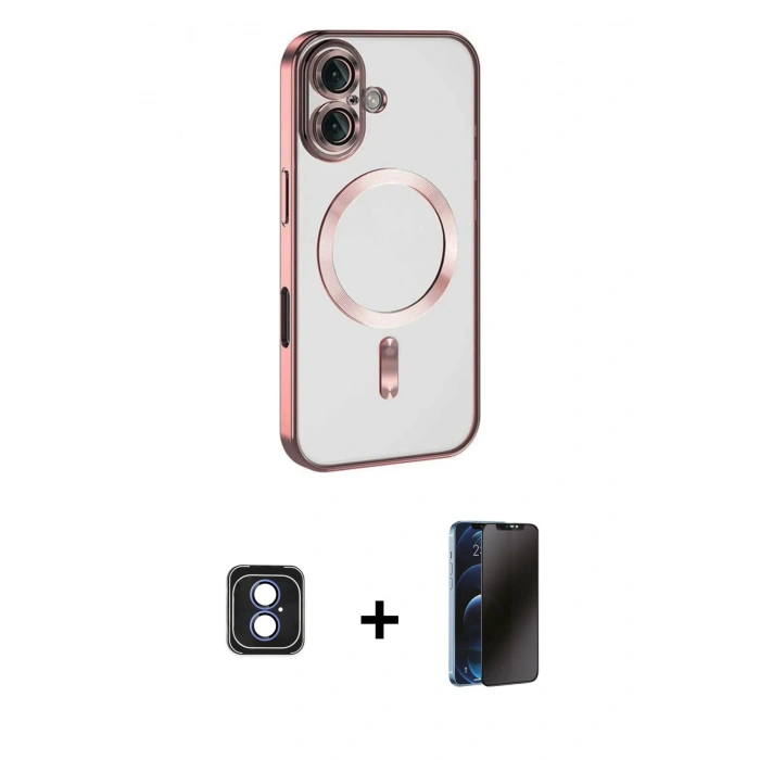MARSİLYAN™- iPhone 16 Kılıf Nova Işık Özel Seri - Siyah 3D Antistatik Hayalet Cam Ekran Koruyucu + PVD Metal Kamera Lens - MI