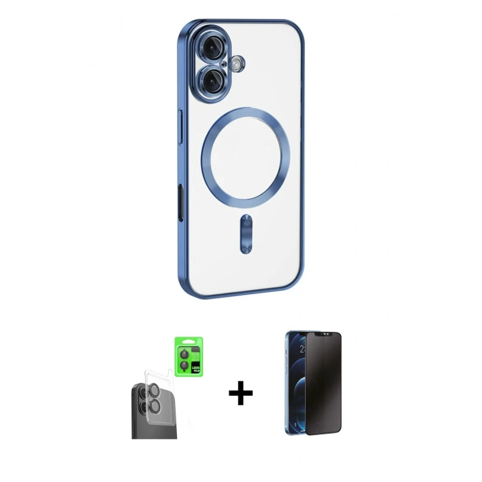 MARSİLYAN™- iPhone 16 Kılıf Nova Işık Özel Seri - Siyah 3D Antistatik Hayalet Cam Ekran Koruyucu + Raze Metal Kamera Lens - SH