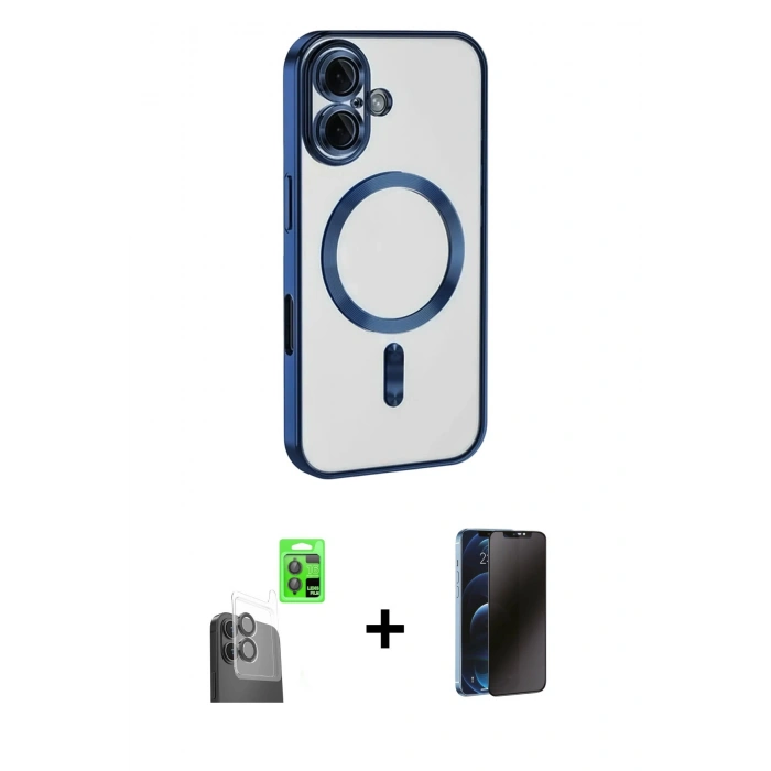 MARSİLYAN™- iPhone 16 Kılıf Nova Işık Özel Seri - Siyah 3D Antistatik Hayalet Cam Ekran Koruyucu + Raze Metal Kamera Lens - SH