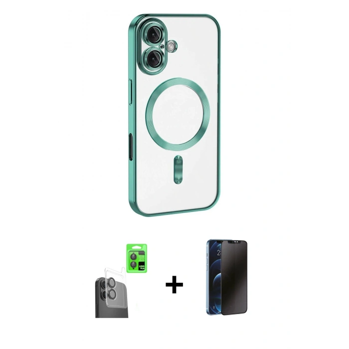 MARSİLYAN™- iPhone 16 Kılıf Nova Işık Özel Seri - Siyah 3D Antistatik Hayalet Cam Ekran Koruyucu + Raze Metal Kamera Lens - SH