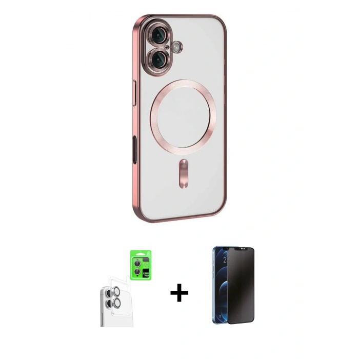 MARSİLYAN™- iPhone 16 Kılıf Nova Işık Özel Seri - Siyah 3D Antistatik Hayalet Cam Ekran Koruyucu + Raze Metal Kamera Lens - BZ