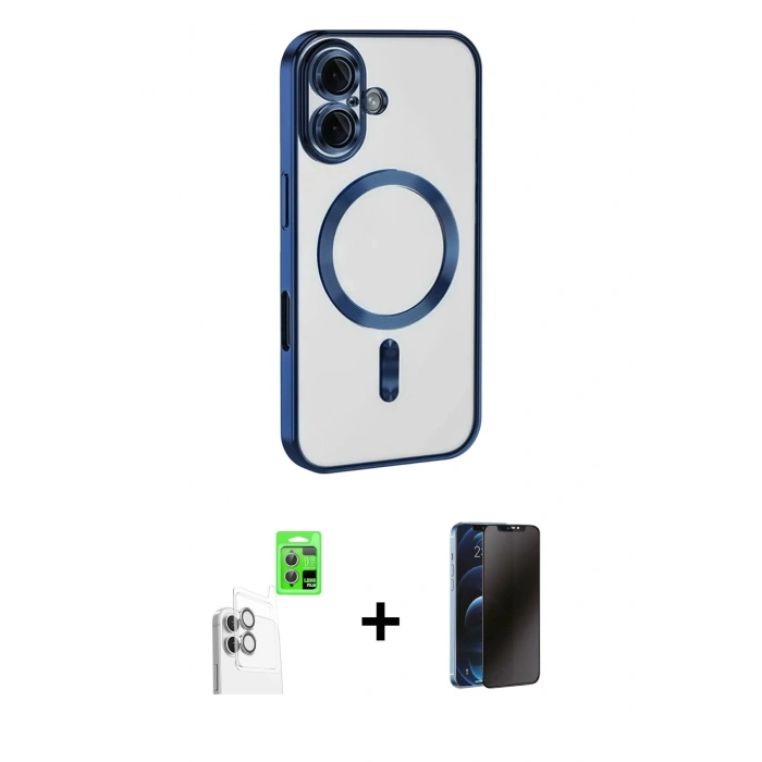 MARSİLYAN™- iPhone 16 Kılıf Nova Işık Özel Seri - Siyah 3D Antistatik Hayalet Cam Ekran Koruyucu + Raze Metal Kamera Lens - BZ