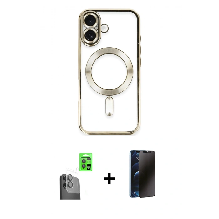 MARSİLYAN™- iPhone 16 Kılıf Nova Işık Özel Seri - Siyah 3D Antistatik Hayalet Cam Ekran Koruyucu + Raze Metal Kamera Lens - SH