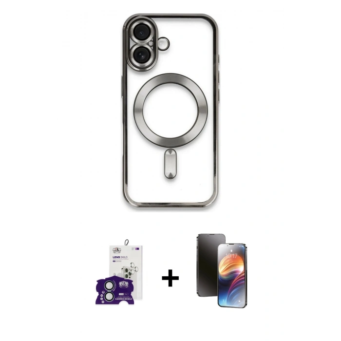 MARSİLYAN™- iPhone 16 Kılıf Nova Işık Özel Seri - Siyah 3D Antistatik Mat Seramik Nano Ekran Koruyucu + Bilvis Titan Kamera Lens - YL