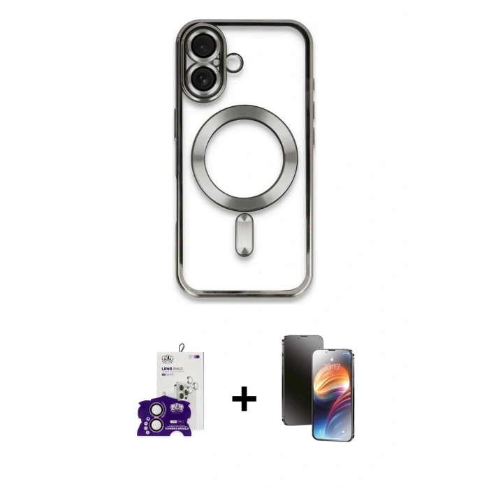 MARSİLYAN™- iPhone 16 Kılıf Nova Işık Özel Seri - Siyah 3D Antistatik Mat Seramik Nano Ekran Koruyucu + Bilvis Titan Kamera Lens - PE