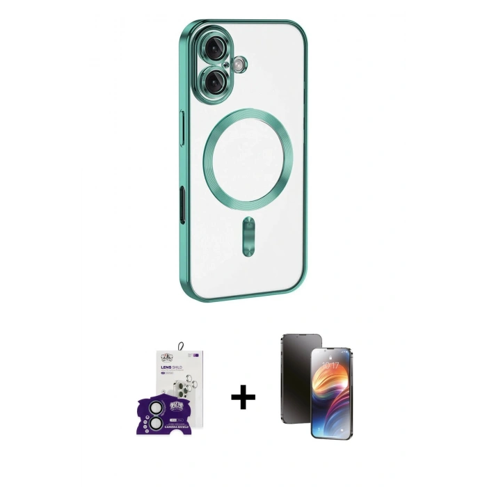 MARSİLYAN™- iPhone 16 Kılıf Nova Işık Özel Seri - Siyah 3D Antistatik Mat Seramik Nano Ekran Koruyucu + Bilvis Titan Kamera Lens - YL