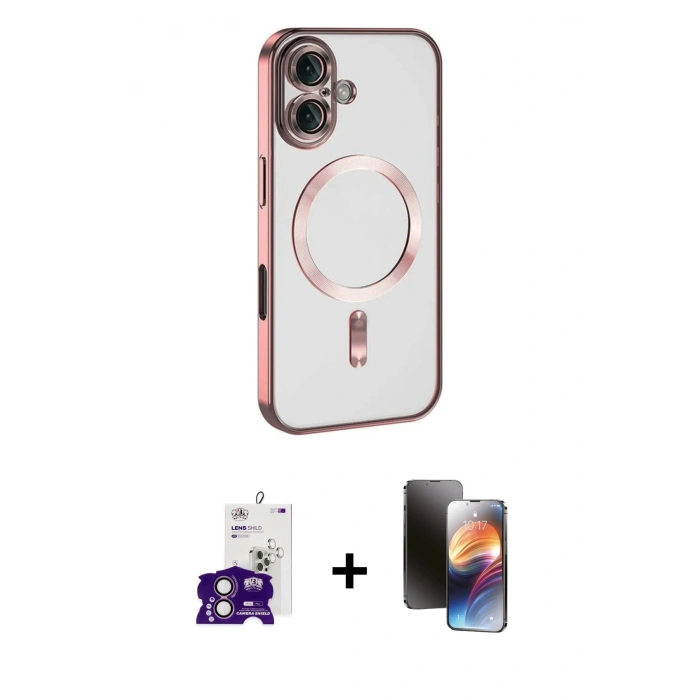 MARSİLYAN™- iPhone 16 Kılıf Nova Işık Özel Seri - Siyah 3D Antistatik Mat Seramik Nano Ekran Koruyucu + Bilvis Titan Kamera Lens - PE