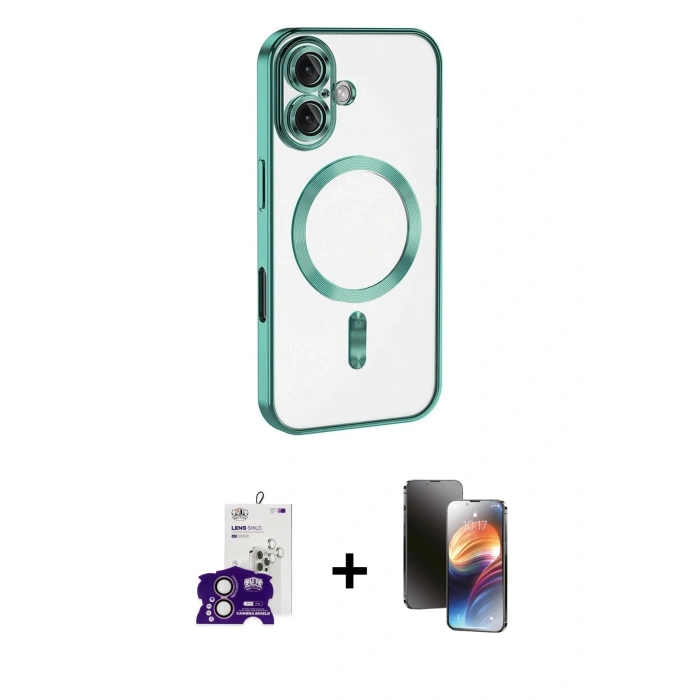 MARSİLYAN™- iPhone 16 Kılıf Nova Işık Özel Seri - Siyah 3D Antistatik Mat Seramik Nano Ekran Koruyucu + Bilvis Titan Kamera Lens - PE
