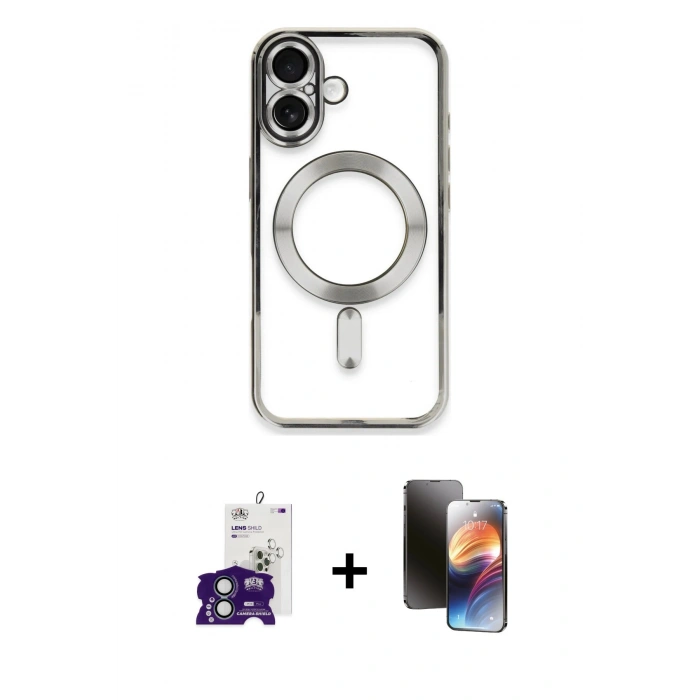MARSİLYAN™- iPhone 16 Kılıf Nova Işık Özel Seri - Siyah 3D Antistatik Mat Seramik Nano Ekran Koruyucu + Bilvis Titan Kamera Lens - YL