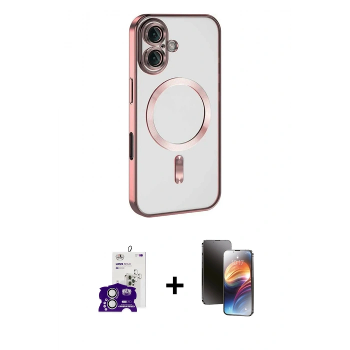 MARSİLYAN™- iPhone 16 Kılıf Nova Işık Özel Seri - Siyah 3D Antistatik Mat Seramik Nano Ekran Koruyucu + Gümüş Bilvis Titan Kamera Lens