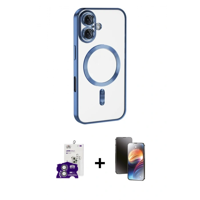 MARSİLYAN™- iPhone 16 Kılıf Nova Işık Özel Seri - Siyah 3D Antistatik Mat Seramik Nano Ekran Koruyucu + Gümüş Bilvis Titan Kamera Lens