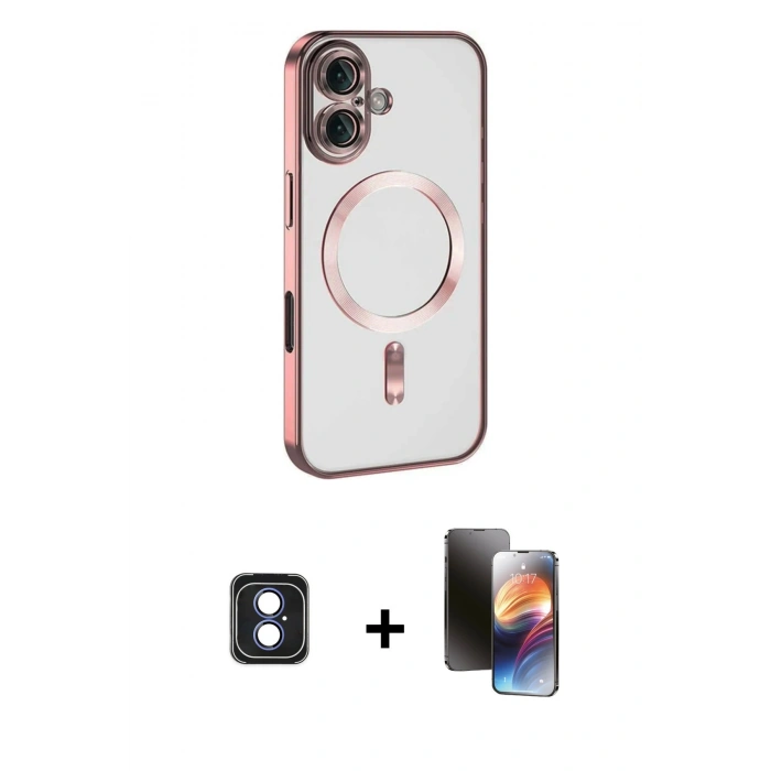 MARSİLYAN™- iPhone 16 Kılıf Nova Işık Özel Seri - Siyah 3D Antistatik Mat Seramik Nano Ekran Koruyucu + Mavi PVD Metal Kamera Lens