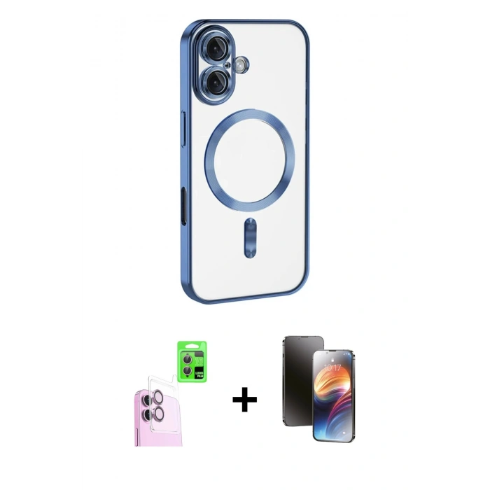 MARSİLYAN™- iPhone 16 Kılıf Nova Işık Özel Seri - Siyah 3D Antistatik Mat Seramik Nano Ekran Koruyucu + Raze Metal Kamera Lens - PE