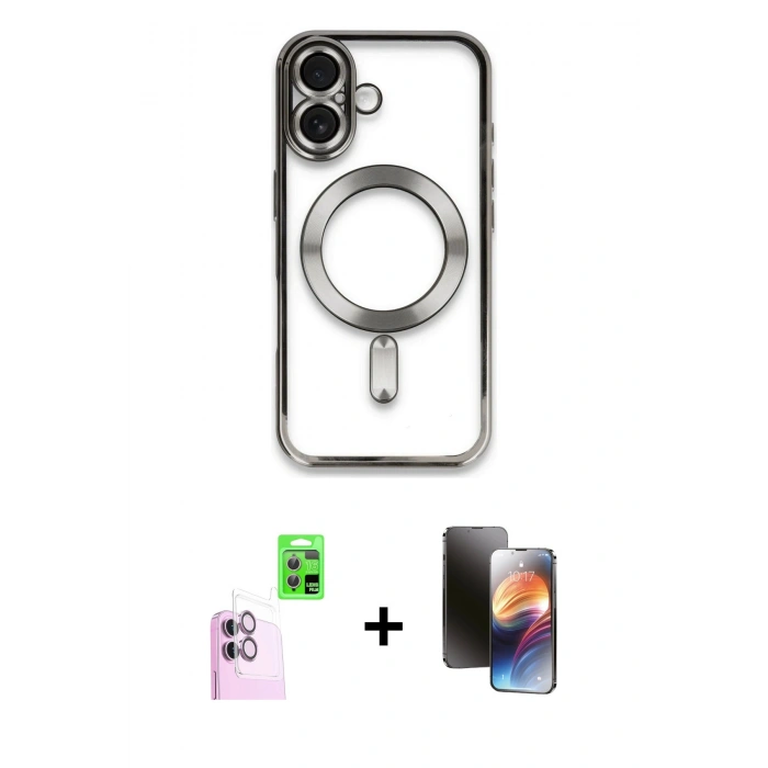 MARSİLYAN™- iPhone 16 Kılıf Nova Işık Özel Seri - Siyah 3D Antistatik Mat Seramik Nano Ekran Koruyucu + Raze Metal Kamera Lens - PE
