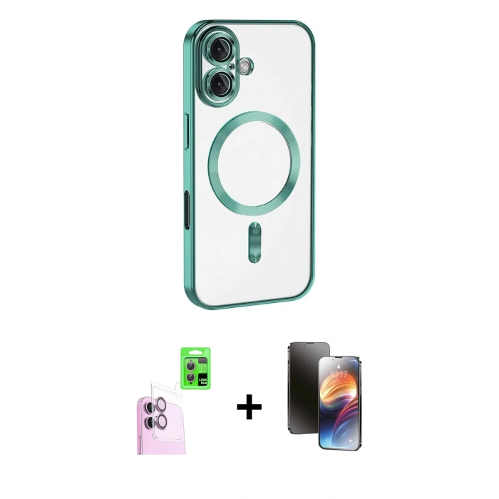 MARSİLYAN™- iPhone 16 Kılıf Nova Işık Özel Seri - Siyah 3D Antistatik Mat Seramik Nano Ekran Koruyucu + Raze Metal Kamera Lens - PE