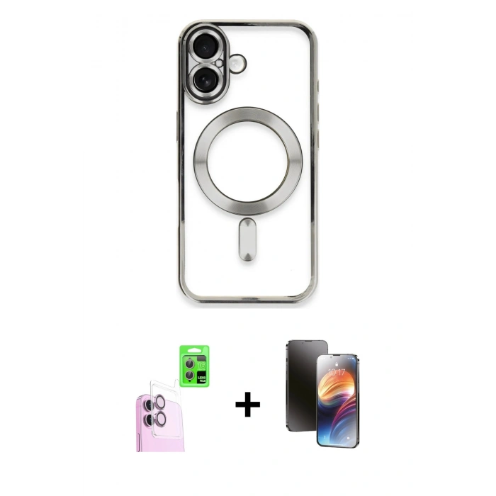 MARSİLYAN™- iPhone 16 Kılıf Nova Işık Özel Seri - Siyah 3D Antistatik Mat Seramik Nano Ekran Koruyucu + Raze Metal Kamera Lens - PE