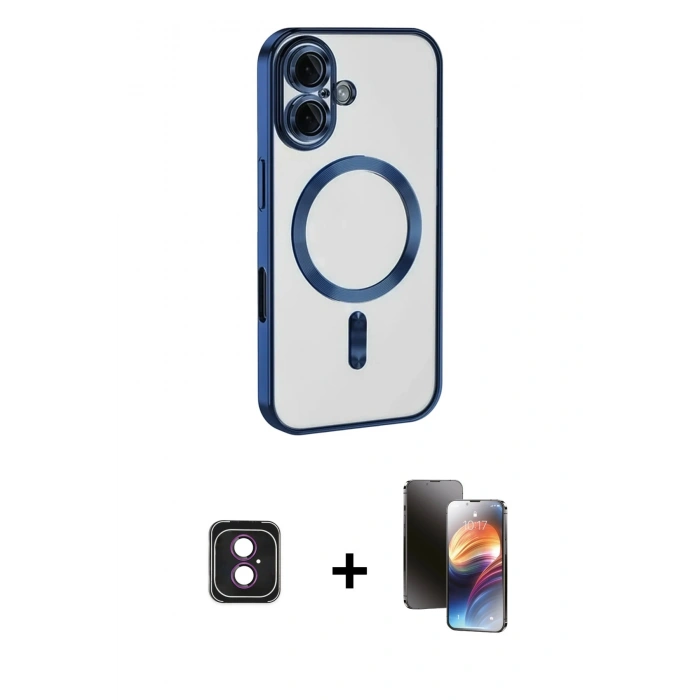 MARSİLYAN™- iPhone 16 Kılıf Nova Işık Özel Seri - Siyah 3D Antistatik Mat Seramik Nano Ekran Koruyucu + PVD Metal Kamera Lens - PE