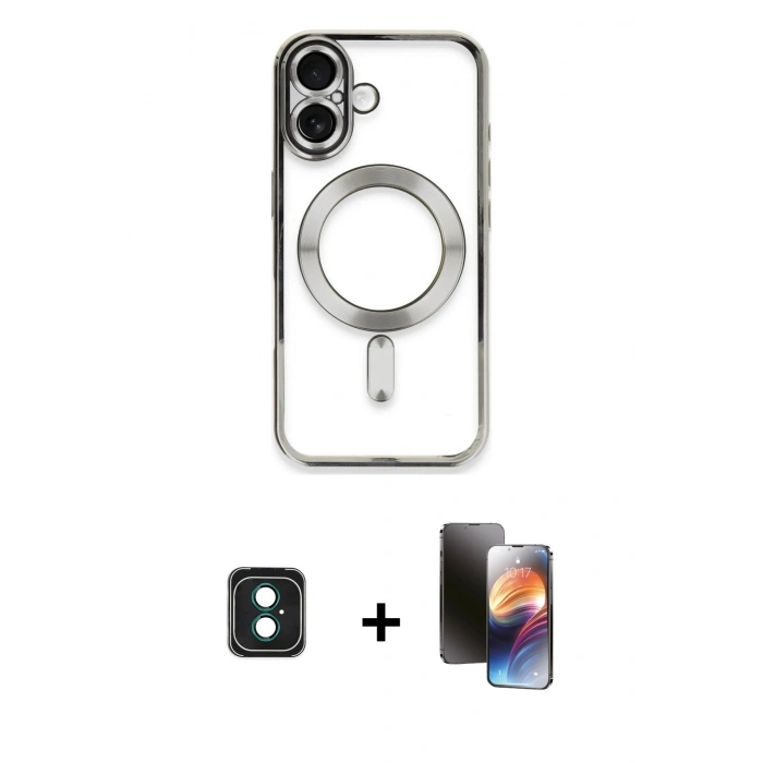 MARSİLYAN™- iPhone 16 Kılıf Nova Işık Özel Seri - Siyah 3D Antistatik Mat Seramik Nano Ekran Koruyucu + PVD Metal Kamera Lens - YL
