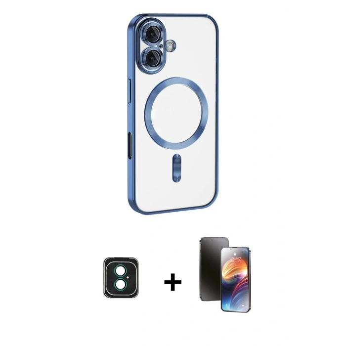 MARSİLYAN™- iPhone 16 Kılıf Nova Işık Özel Seri - Siyah 3D Antistatik Mat Seramik Nano Ekran Koruyucu + PVD Metal Kamera Lens - YL