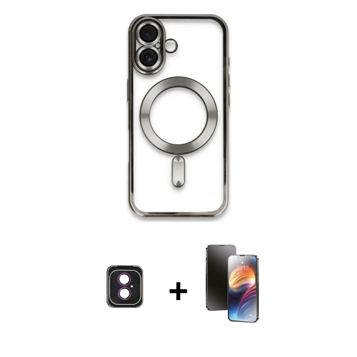 MARSİLYAN™- iPhone 16 Kılıf Nova Işık Özel Seri - Siyah 3D Antistatik Mat Seramik Nano Ekran Koruyucu + PVD Metal Kamera Lens - PE