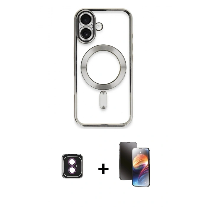 MARSİLYAN™- iPhone 16 Kılıf Nova Işık Özel Seri - Siyah 3D Antistatik Mat Seramik Nano Ekran Koruyucu + PVD Metal Kamera Lens - PE