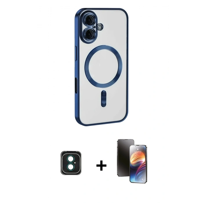 MARSİLYAN™- iPhone 16 Kılıf Nova Işık Özel Seri - Siyah 3D Antistatik Mat Seramik Nano Ekran Koruyucu + PVD Metal Kamera Lens - YL
