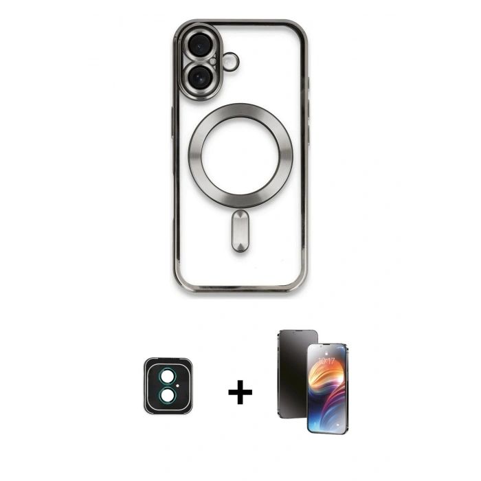 MARSİLYAN™- iPhone 16 Kılıf Nova Işık Özel Seri - Siyah 3D Antistatik Mat Seramik Nano Ekran Koruyucu + PVD Metal Kamera Lens - YL