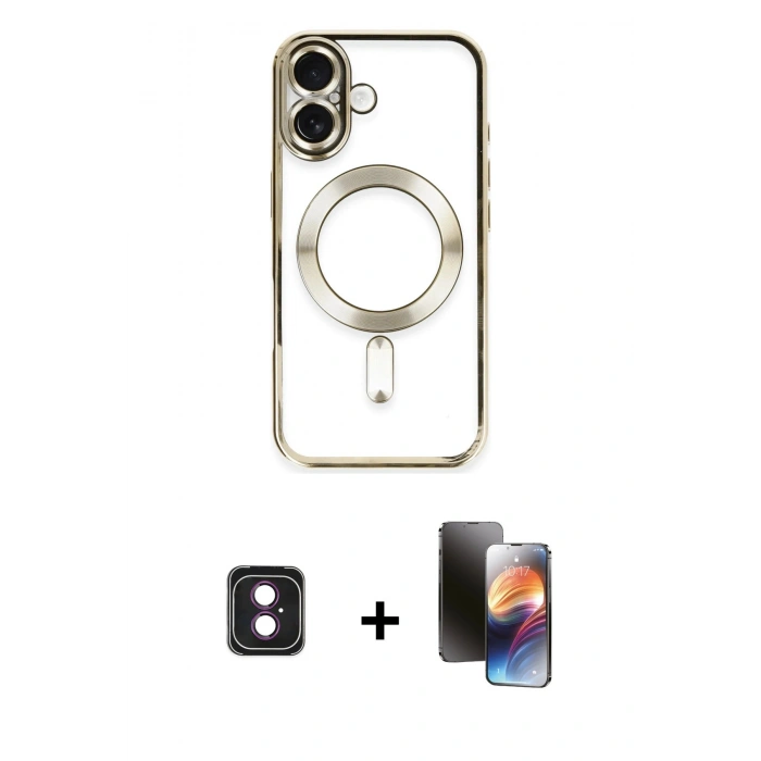 MARSİLYAN™- iPhone 16 Kılıf Nova Işık Özel Seri - Siyah 3D Antistatik Mat Seramik Nano Ekran Koruyucu + PVD Metal Kamera Lens - PE