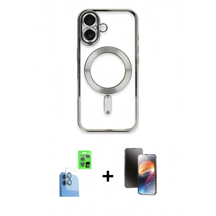 MARSİLYAN™- iPhone 16 Kılıf Nova Işık Özel Seri - Siyah 3D Antistatik Mat Seramik Nano Ekran Koruyucu + Raze Metal Kamera Lens - LT