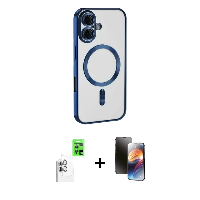 MARSİLYAN™- iPhone 16 Kılıf Nova Işık Özel Seri - Siyah 3D Antistatik Mat Seramik Nano Ekran Koruyucu + Raze Metal Kamera Lens - BZ