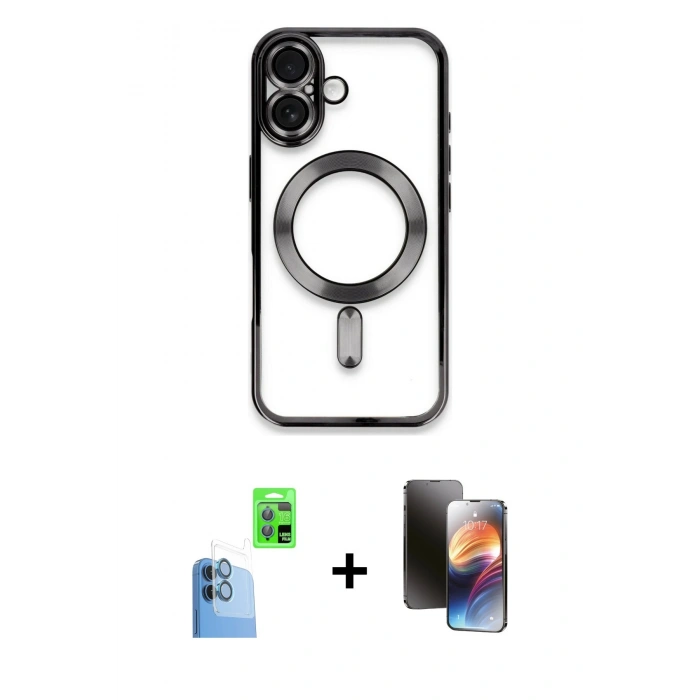 MARSİLYAN™- iPhone 16 Kılıf Nova Işık Özel Seri - Siyah 3D Antistatik Mat Seramik Nano Ekran Koruyucu + Raze Metal Kamera Lens - LT
