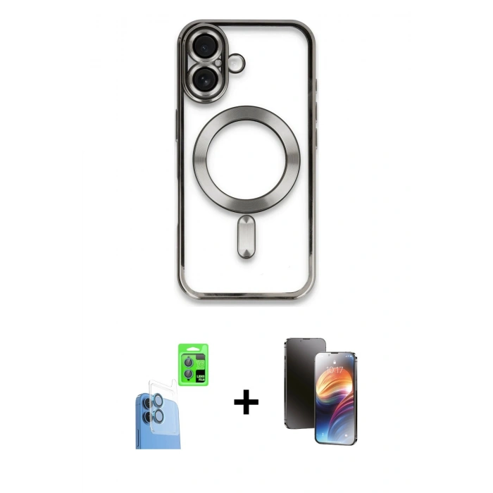 MARSİLYAN™- iPhone 16 Kılıf Nova Işık Özel Seri - Siyah 3D Antistatik Mat Seramik Nano Ekran Koruyucu + Raze Metal Kamera Lens - LT