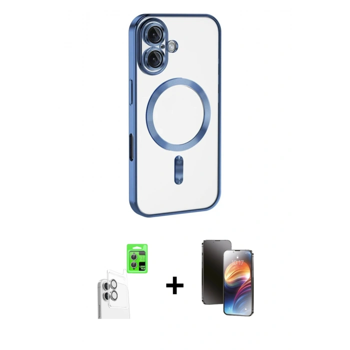 MARSİLYAN™- iPhone 16 Kılıf Nova Işık Özel Seri - Siyah 3D Antistatik Mat Seramik Nano Ekran Koruyucu + Raze Metal Kamera Lens - BZ