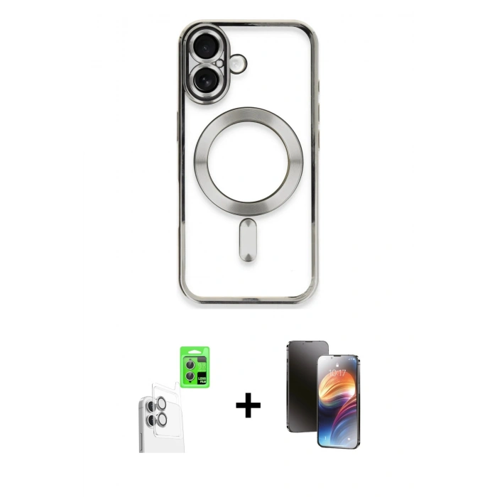 MARSİLYAN™- iPhone 16 Kılıf Nova Işık Özel Seri - Siyah 3D Antistatik Mat Seramik Nano Ekran Koruyucu + Raze Metal Kamera Lens - BZ