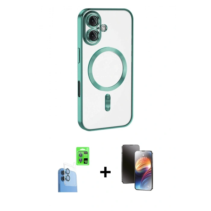 MARSİLYAN™- iPhone 16 Kılıf Nova Işık Özel Seri - Siyah 3D Antistatik Mat Seramik Nano Ekran Koruyucu + Raze Metal Kamera Lens - LT