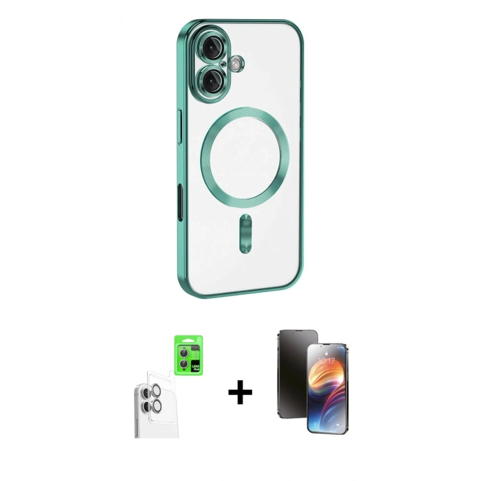 MARSİLYAN™- iPhone 16 Kılıf Nova Işık Özel Seri - Siyah 3D Antistatik Mat Seramik Nano Ekran Koruyucu + Raze Metal Kamera Lens - BZ