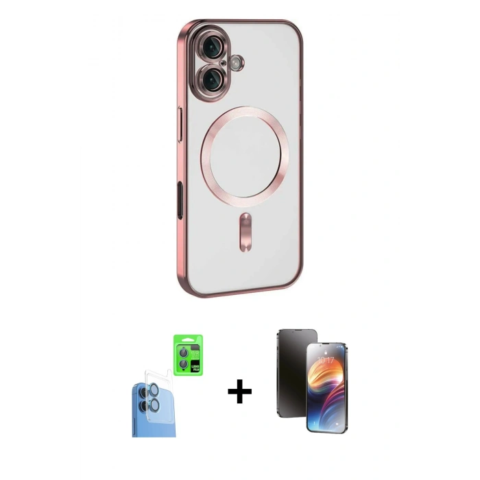 MARSİLYAN™- iPhone 16 Kılıf Nova Işık Özel Seri - Siyah 3D Antistatik Mat Seramik Nano Ekran Koruyucu + Raze Metal Kamera Lens - LT