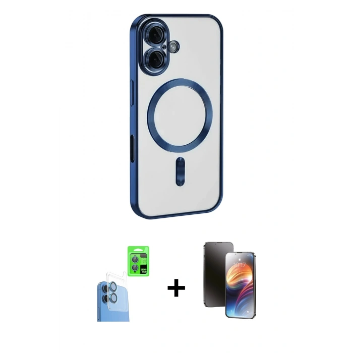MARSİLYAN™- iPhone 16 Kılıf Nova Işık Özel Seri - Siyah 3D Antistatik Mat Seramik Nano Ekran Koruyucu + Raze Metal Kamera Lens - LT