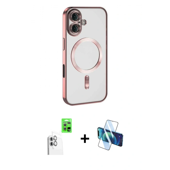 MARSİLYAN™- iPhone 16 Kılıf Nova Işık Özel Seri - Siyah 3D Antistatik Seramik Nano Ekran Koruyucu + Raze Metal Kamera Lens - BZ