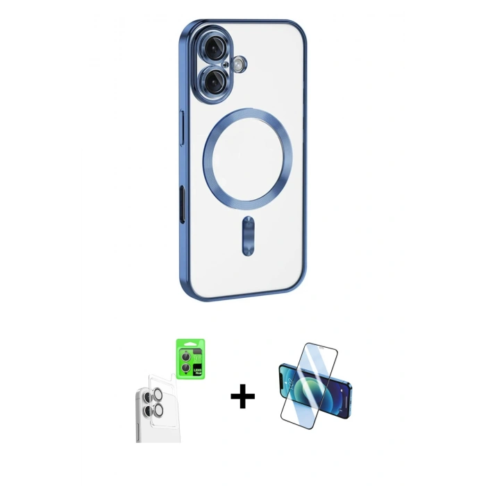 MARSİLYAN™- iPhone 16 Kılıf Nova Işık Özel Seri - Siyah 3D Antistatik Seramik Nano Ekran Koruyucu + Raze Metal Kamera Lens - BZ