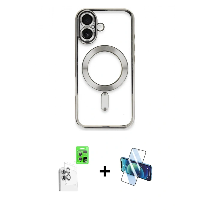 MARSİLYAN™- iPhone 16 Kılıf Nova Işık Özel Seri - Siyah 3D Antistatik Seramik Nano Ekran Koruyucu + Raze Metal Kamera Lens - BZ