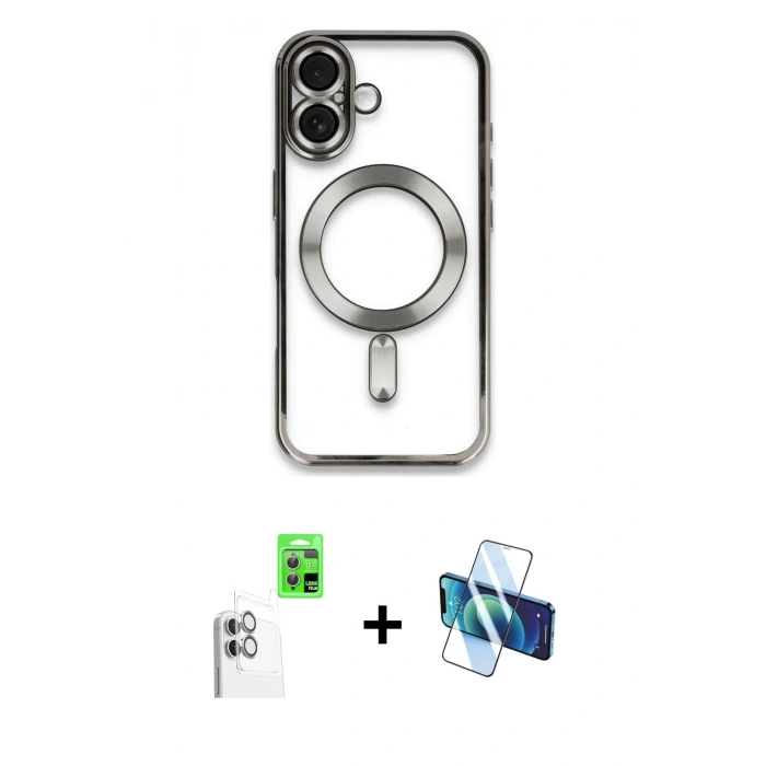 MARSİLYAN™- iPhone 16 Kılıf Nova Işık Özel Seri - Siyah 3D Antistatik Seramik Nano Ekran Koruyucu + Raze Metal Kamera Lens - BZ