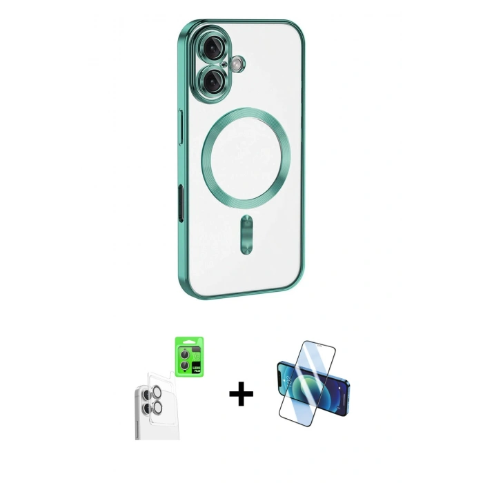 MARSİLYAN™- iPhone 16 Kılıf Nova Işık Özel Seri - Siyah 3D Antistatik Seramik Nano Ekran Koruyucu + Raze Metal Kamera Lens - BZ